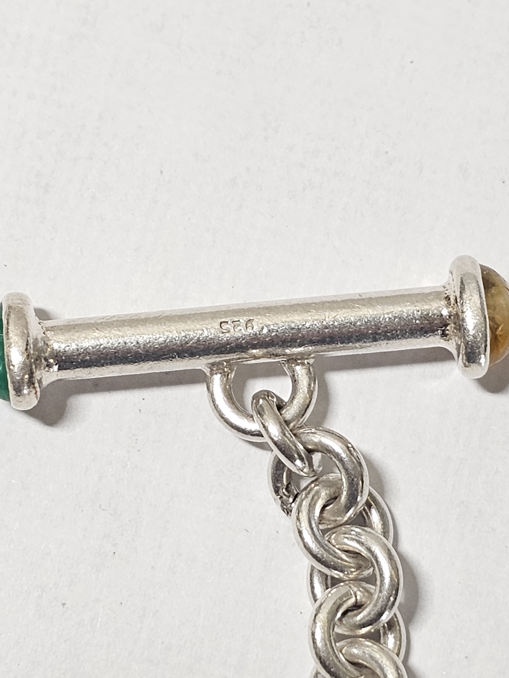 Sterling Silver 925 Chain Toggle Bracelet with Green Accent 8in Length - Picture 2 of 6